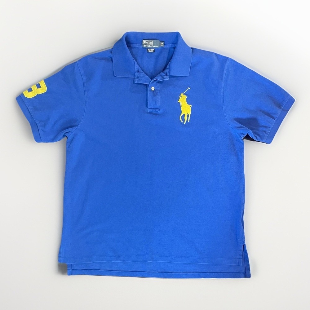 Polo Ralph Lauren Mens Sz 1XB Big Shirt Yellow Big Pony Rugby Royal Blue Polo #3